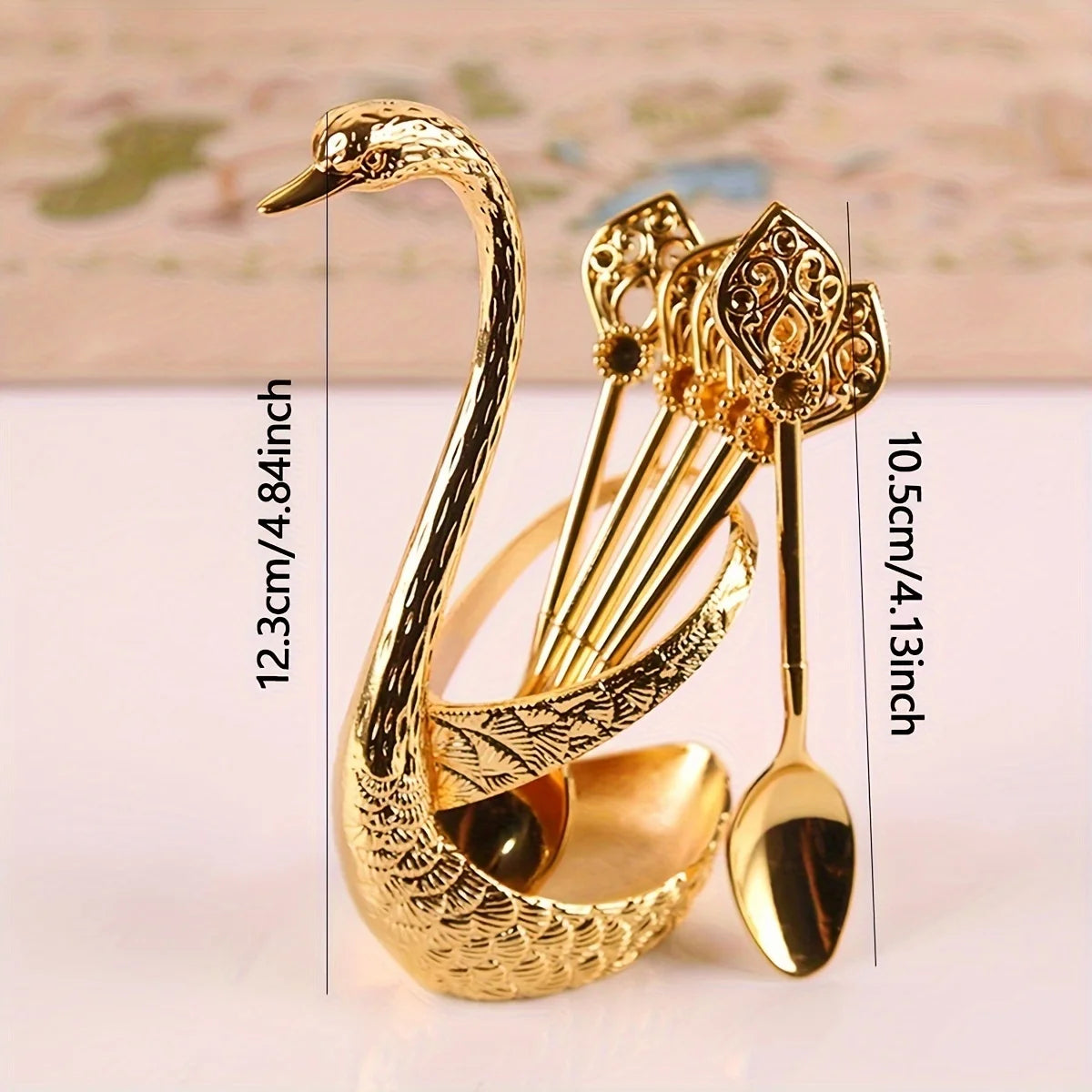 Set di Posate Luxury Cigno Dorato – Supporto con 6 Forchettine e Cucchiai