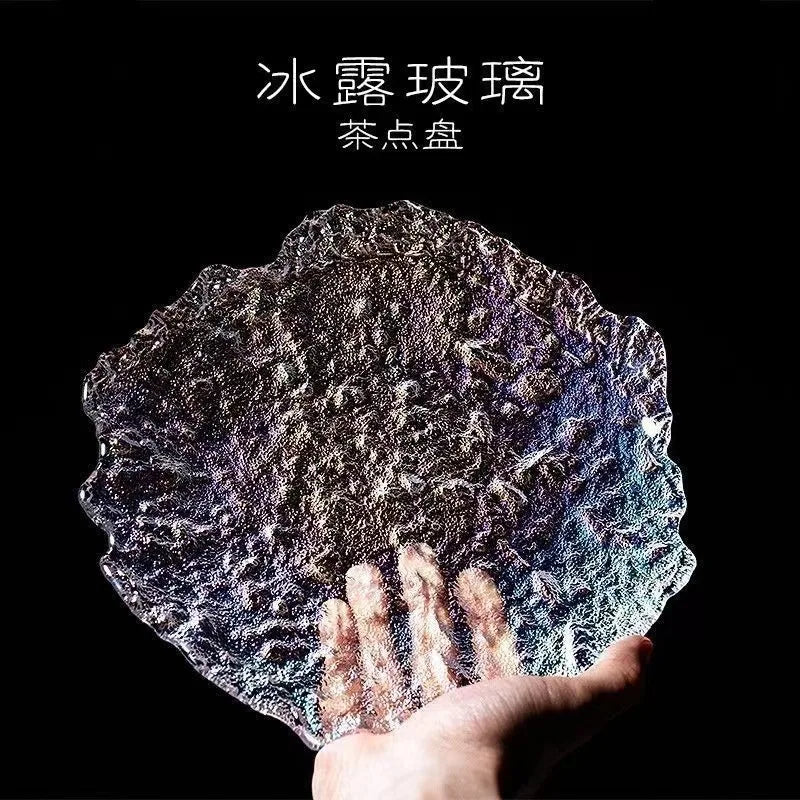 Piatto in Vetro Cromato Ice con Riflessi Olografici