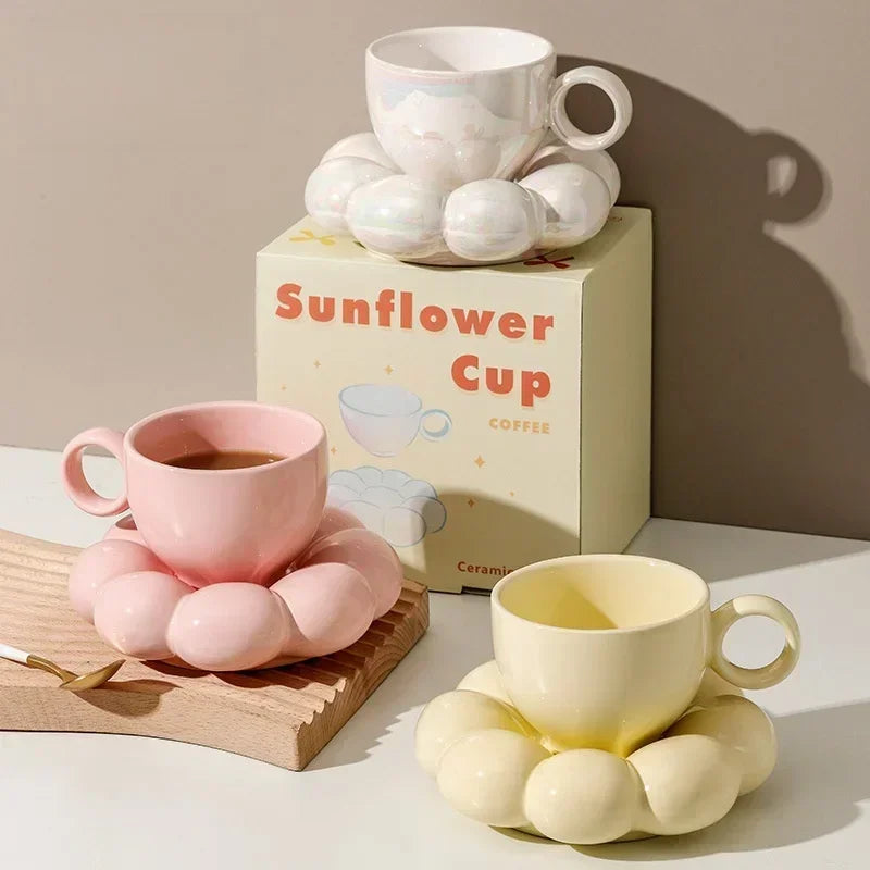 Set Tazza e Piattino Girasole in Ceramica