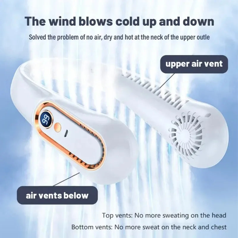 Ventilatore da Collo Portatile  – Mini Raffrescatore USB con Display Digitale