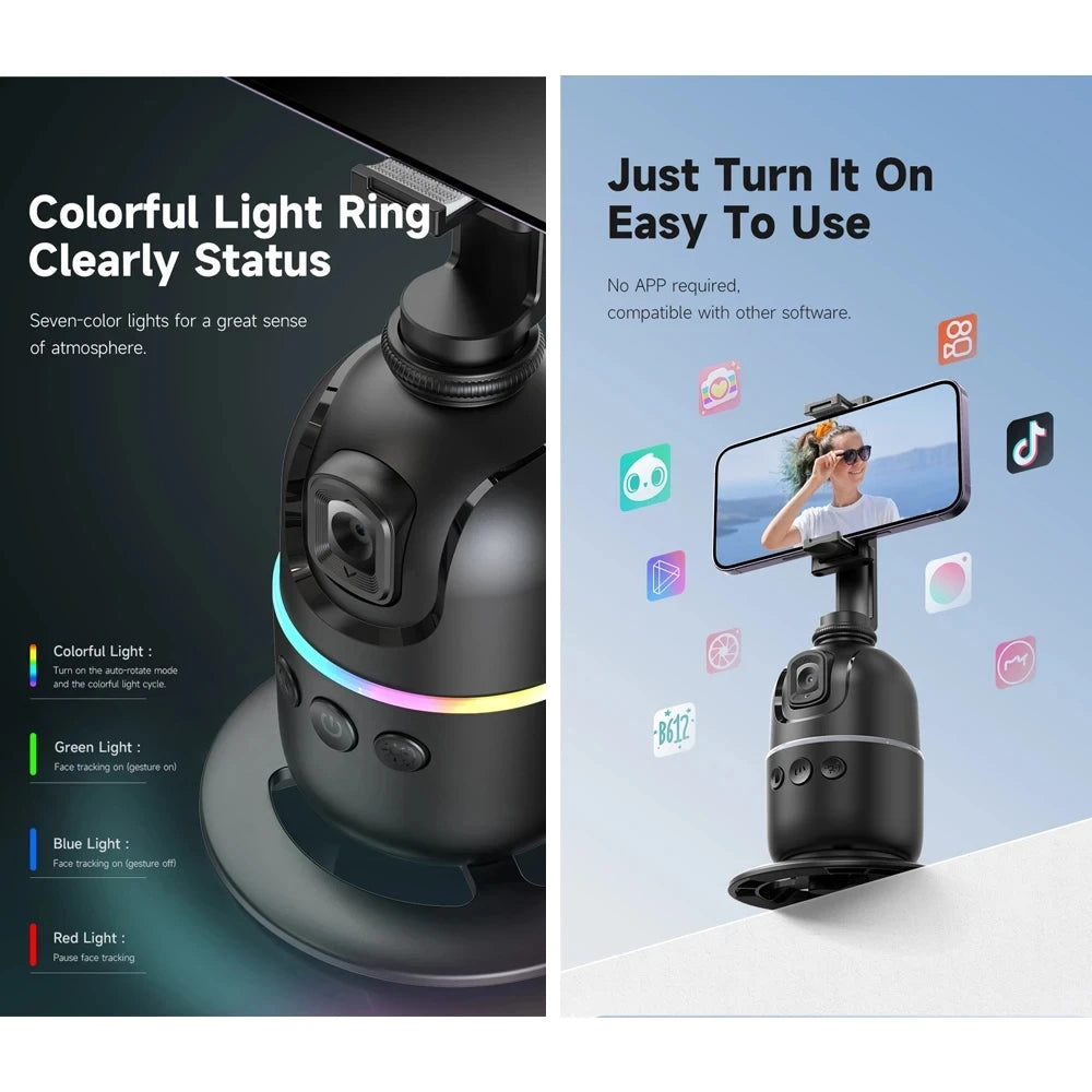 Gimbal Smart IA 360° – Supporto Telefono con Tracciamento Facciale Automatico per Video e Vlog