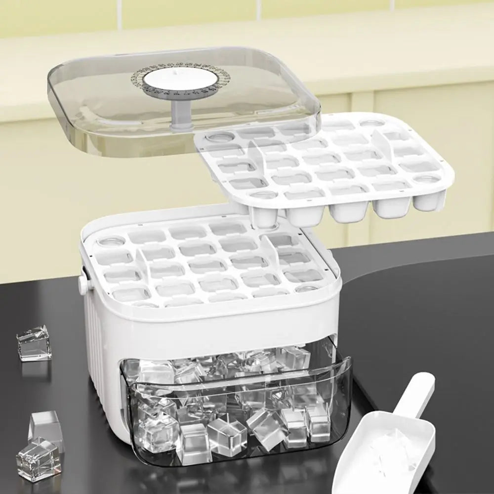 Fabbricatore di Ghiaccio a Doppia Scatola con Pulsante - Contenitore per 50 Cubetti di Ghiaccio con Rimozione Facile
