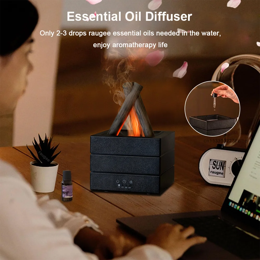 Umidificatore Effetto Fiamma di Falò – Diffusore di Aromi Smart con Luce LED Dinamica e Telecomand