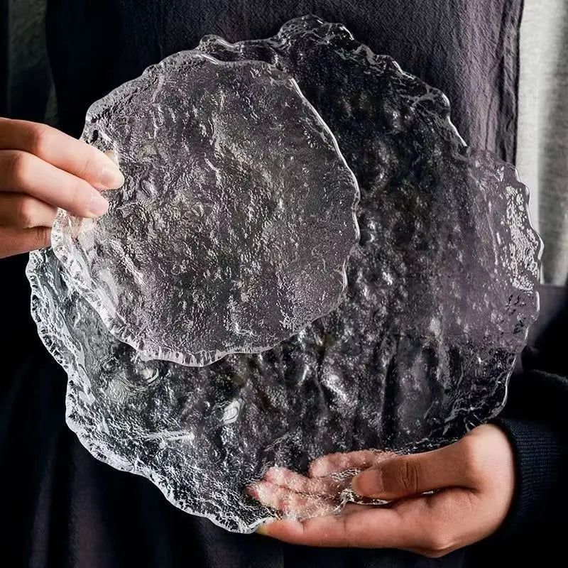 Piatto in Vetro Cromato Ice con Riflessi Olografici