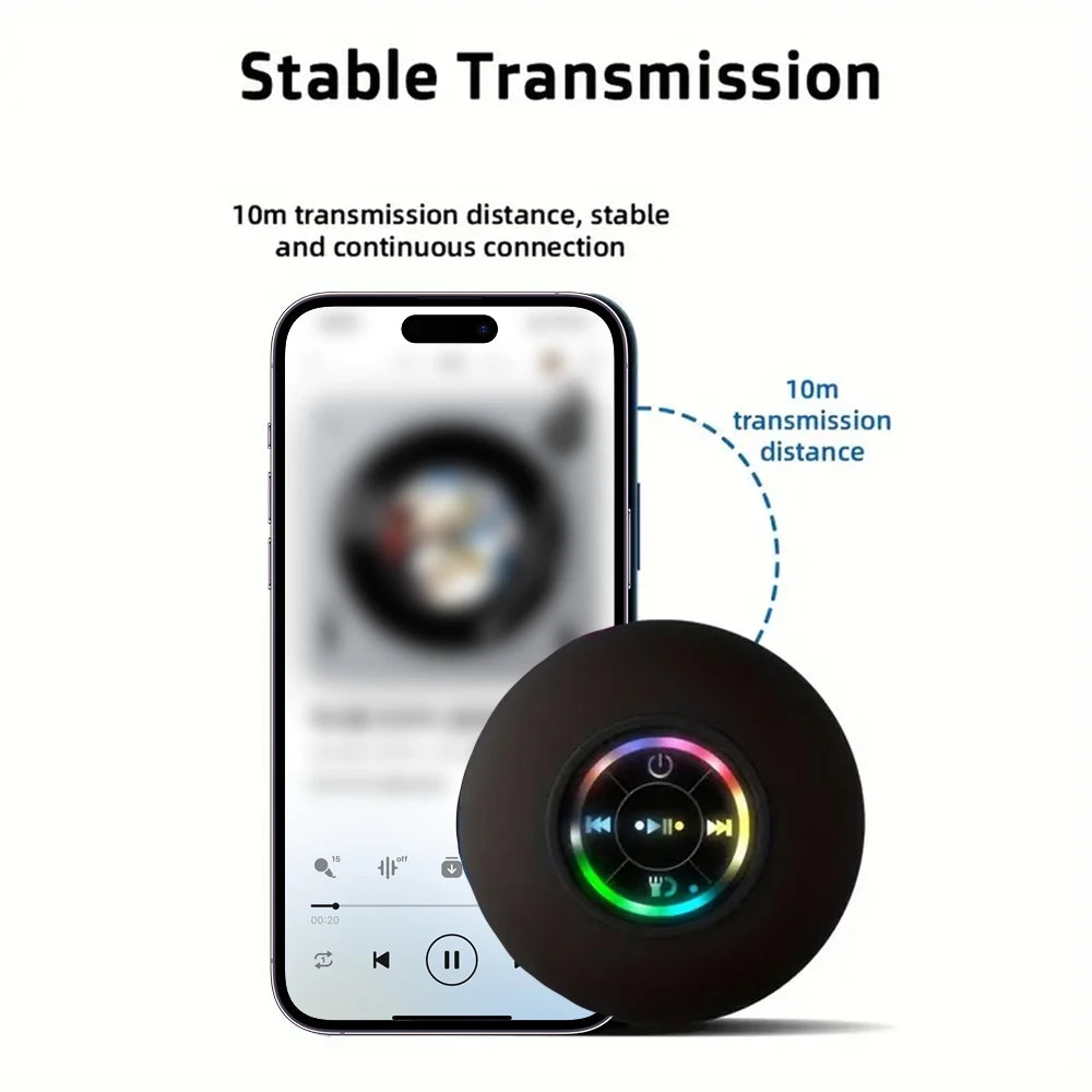 Cassa Bluetooth da Doccia Impermeabile - Altoparlante Wireless Portatile con Ventosa e Luci LED