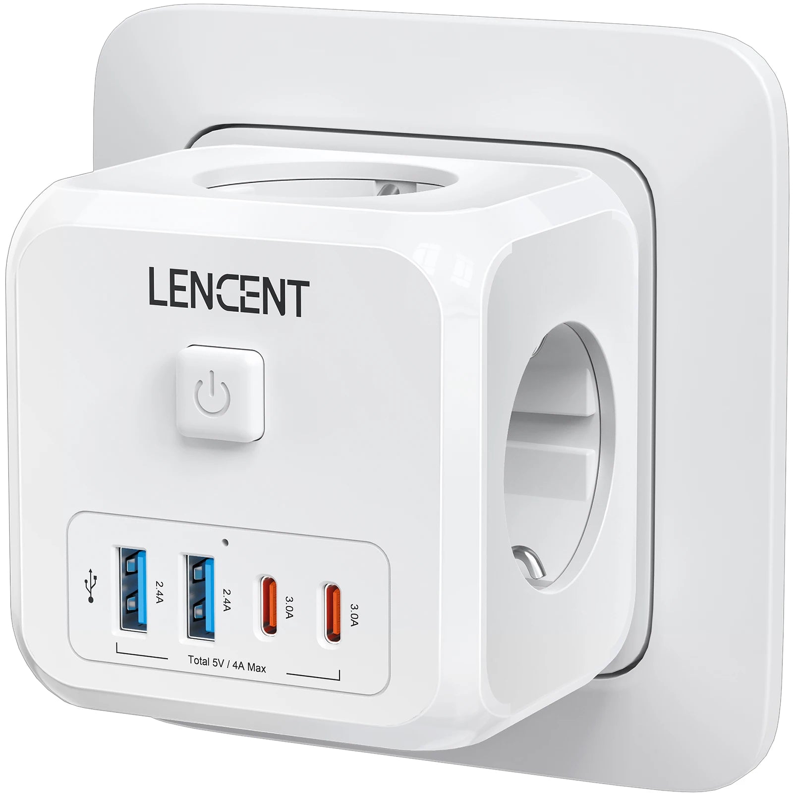 Presa Multipla da Muro 7 in 1 a Cubo - Adattatore Presa Schuko con 3 AC, 2 USB-A, 2 USB-C e Interruttore LENCENT