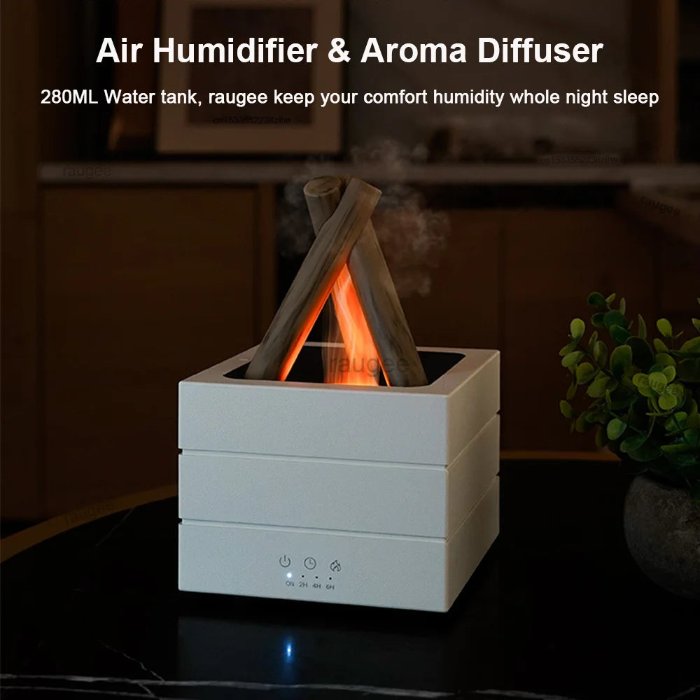 Umidificatore Effetto Fiamma di Falò – Diffusore di Aromi Smart con Luce LED Dinamica e Telecomand