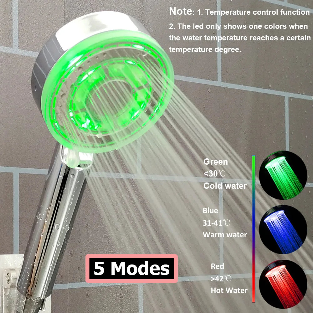 Soffione Doccia Alta Pressione con Display LED di Temperatura e Filtro - Telefono Doccia Anticalcare con Pulsante di Arresto
