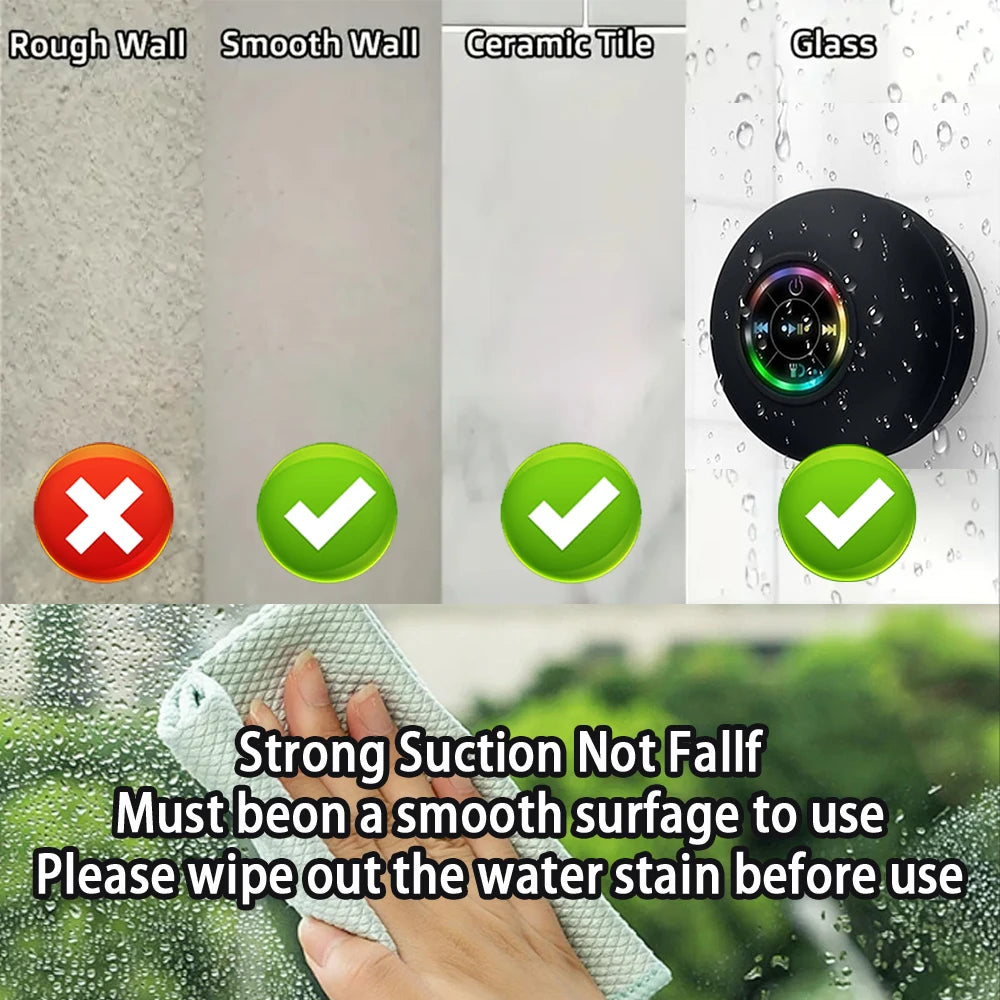 Cassa Bluetooth da Doccia Impermeabile - Altoparlante Wireless Portatile con Ventosa e Luci LED