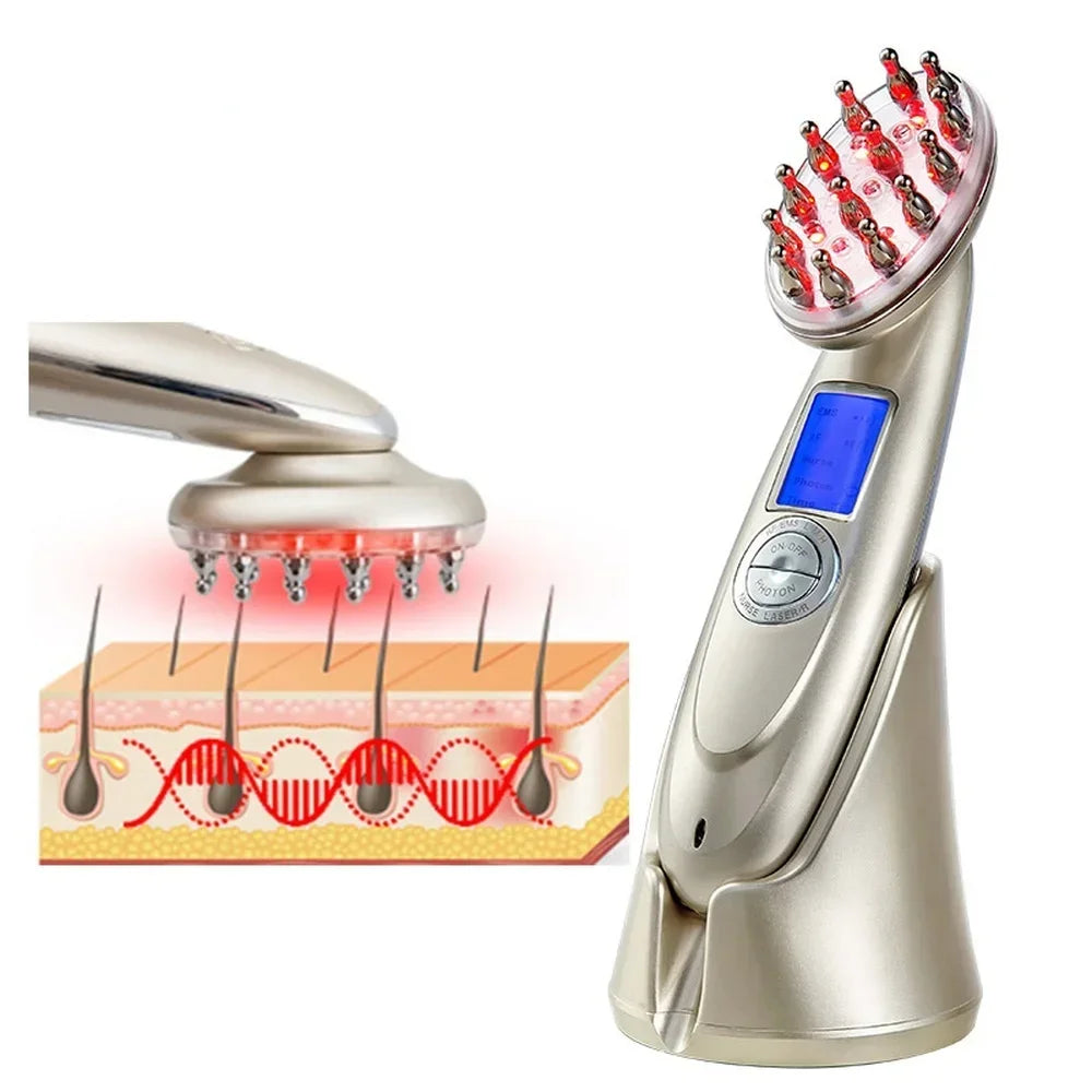 Spazzola Laser RF & EMS per Capelli – Massaggiatore Cuoio Capelluto con Terapia della Luce Rossa e Infrarossi
