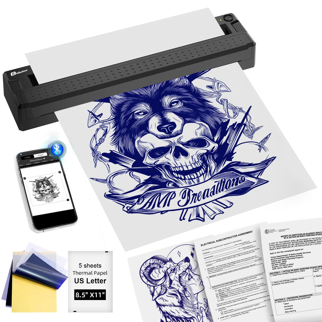 Stampante Termica Portatile Bluetooth – Mini Stampante Wireless per Stencil Tatuaggi e Documenti