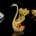 Set di Posate Luxury Cigno Dorato – Supporto con 6 Forchettine e Cucchiai