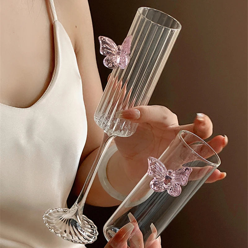 Calice in Vetro Coquette con Farfalla e Fiocco Rosa