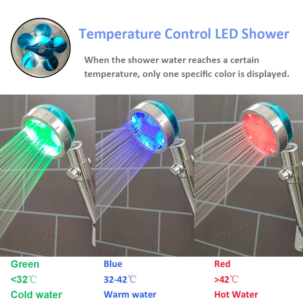 Soffione Doccia Alta Pressione con Display LED di Temperatura e Filtro - Telefono Doccia Anticalcare con Pulsante di Arresto