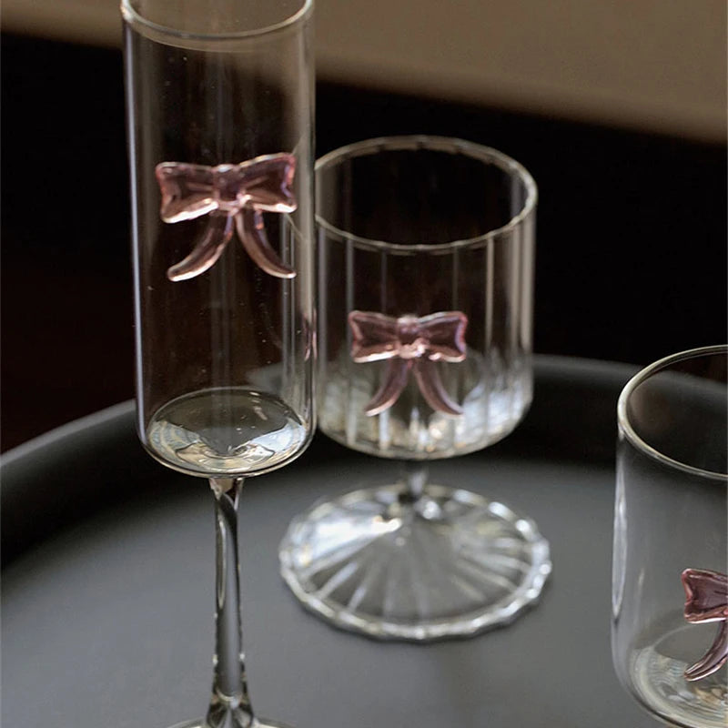 Calice in Vetro Coquette con Farfalla e Fiocco Rosa