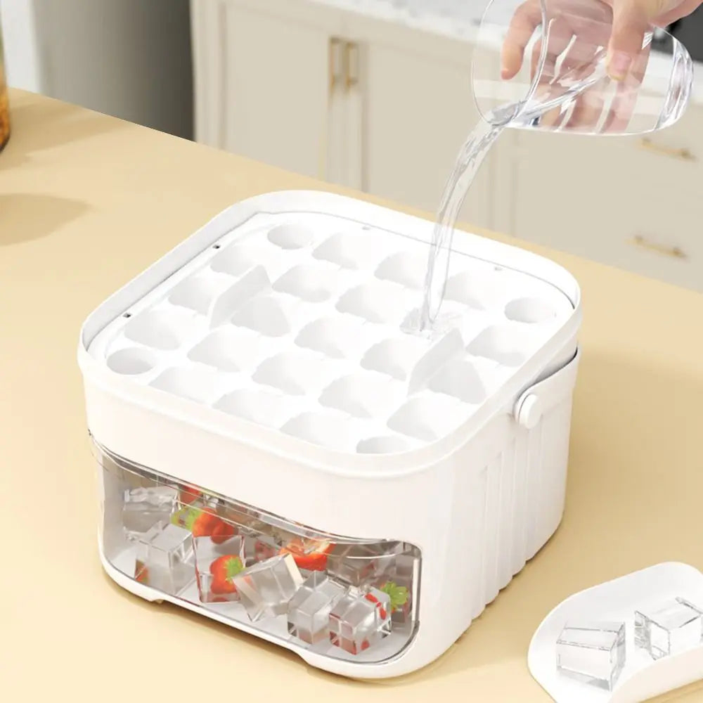 Fabbricatore di Ghiaccio a Doppia Scatola con Pulsante - Contenitore per 50 Cubetti di Ghiaccio con Rimozione Facile