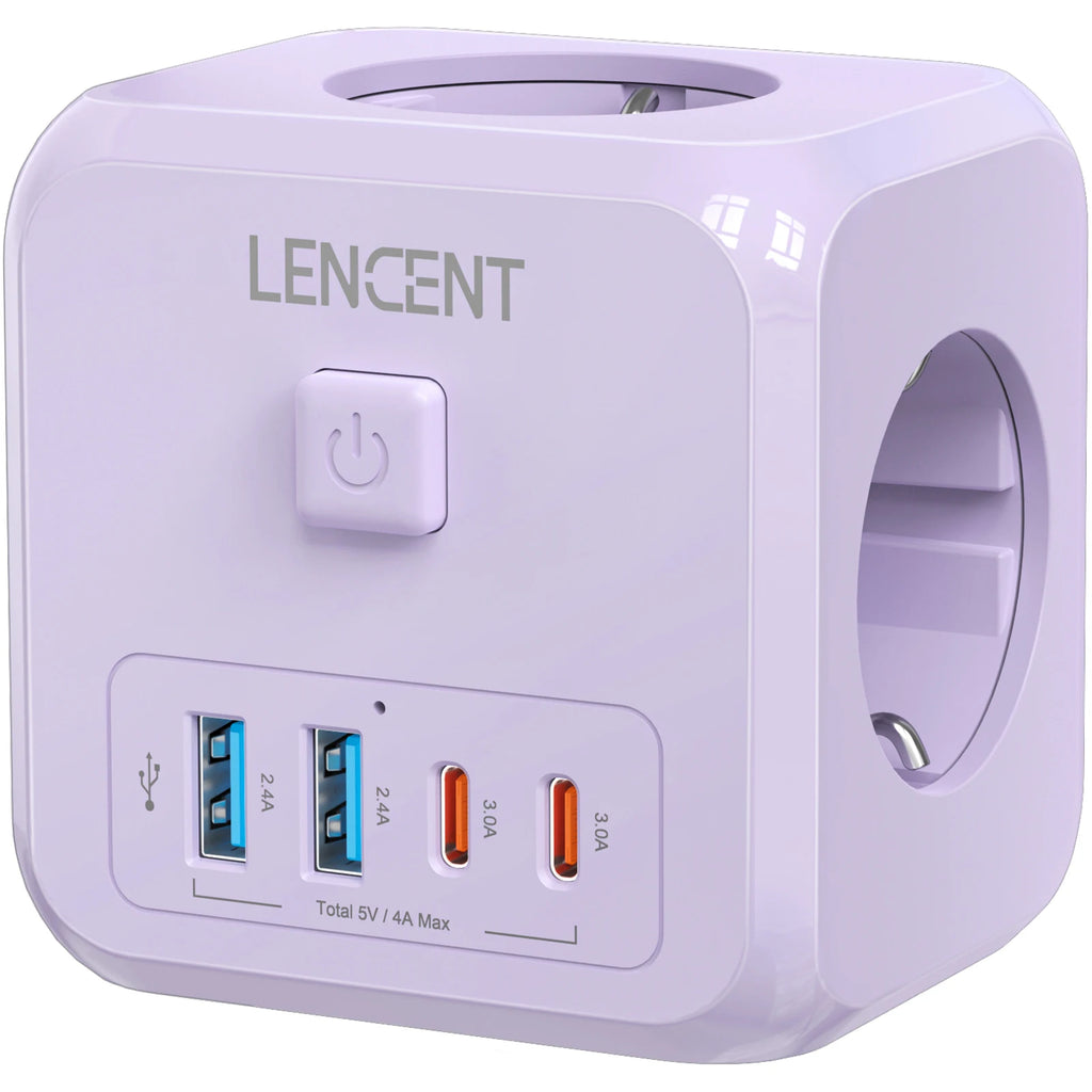 Presa Multipla da Muro 7 in 1 a Cubo - Adattatore Presa Schuko con 3 AC, 2 USB-A, 2 USB-C e Interruttore LENCENT