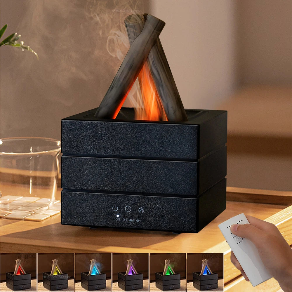 Umidificatore Effetto Fiamma di Falò – Diffusore di Aromi Smart con Luce LED Dinamica e Telecomand