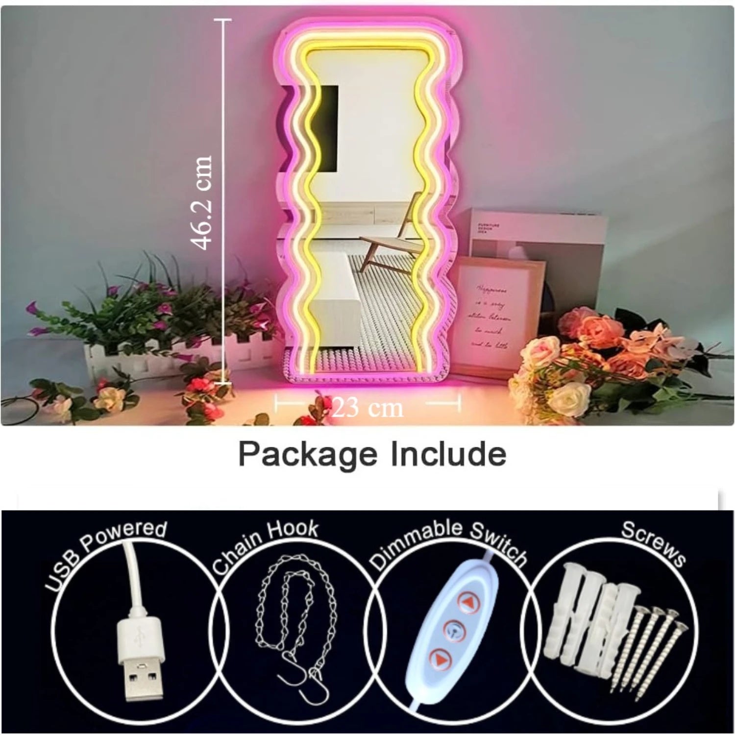 Specchio Neon LED Ondulato