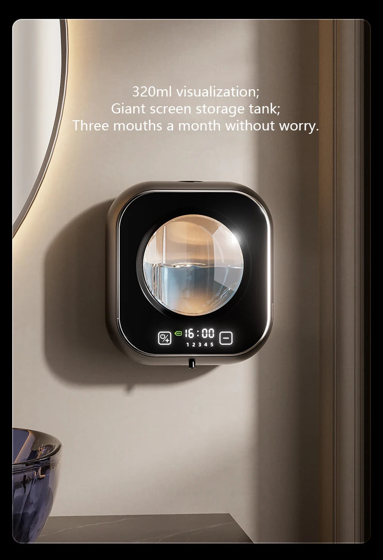 Dosatore Automatico di Sapone con Sensore e Display LED - Dispenser da Parete Ricaricabile per Bagno e Cucina
