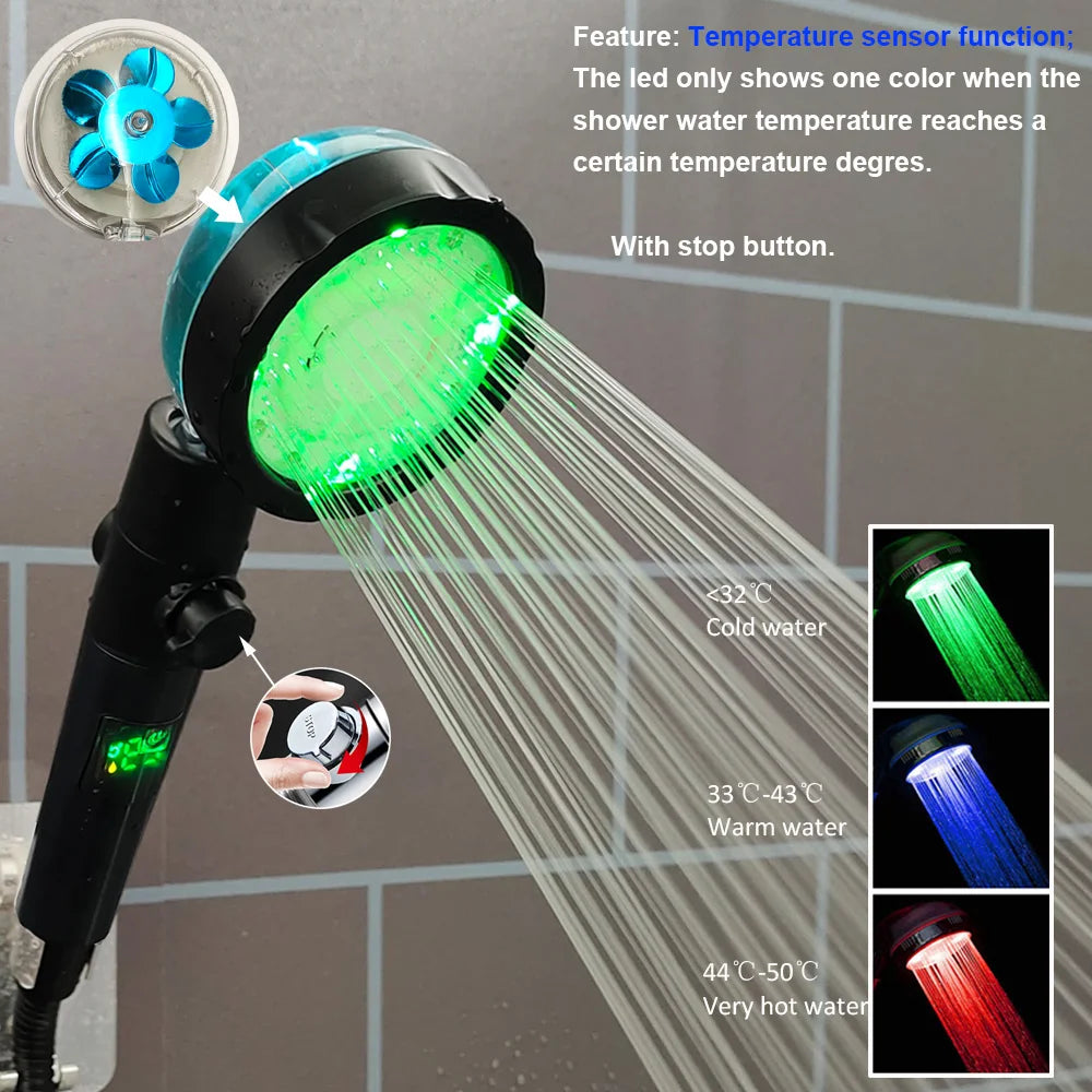 Soffione Doccia Alta Pressione con Display LED di Temperatura e Filtro - Telefono Doccia Anticalcare con Pulsante di Arresto