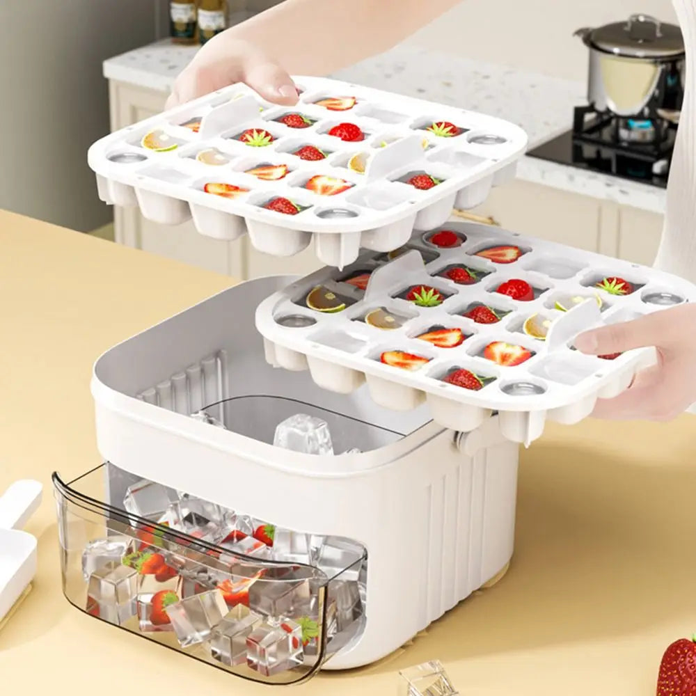 Fabbricatore di Ghiaccio a Doppia Scatola con Pulsante - Contenitore per 50 Cubetti di Ghiaccio con Rimozione Facile